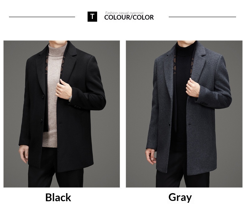 Herren-Herbst-Winter-Anzug, hochwertiger, fleecegefütterter Wollmantel, mittellange Jacke_voghion.com