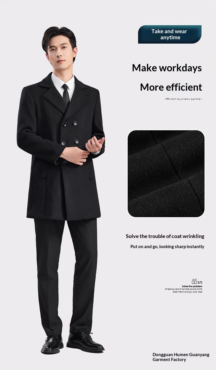 boy Boy Boy Same Style Double-Breasted Men, Autumn Winter Business Commuting Woolen Formal Workwear Wool Coat Professional Wear For_voghion.com