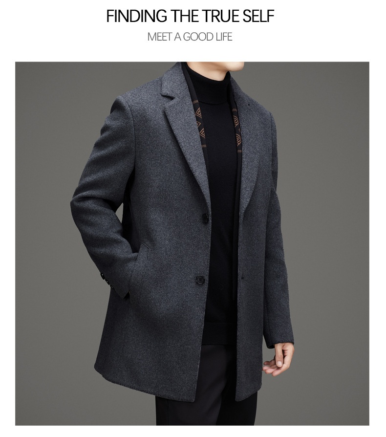 Herren-Herbst-Winter-Anzug, hochwertiger, fleecegefütterter Wollmantel, mittellange Jacke_voghion.com
