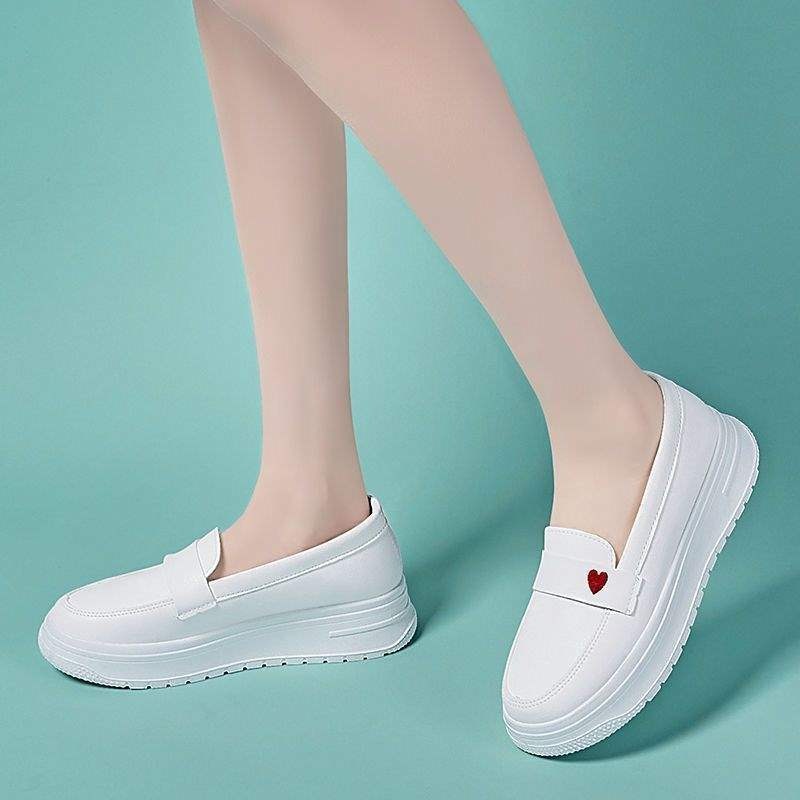 ShoeGlobe ShoeGlobe Yuechen Nurse Women, Soft Breathable, Thick Sole, Non-Slip, Hospital Work White Shoes, Slip-On, Height-Increasing_voghion.com