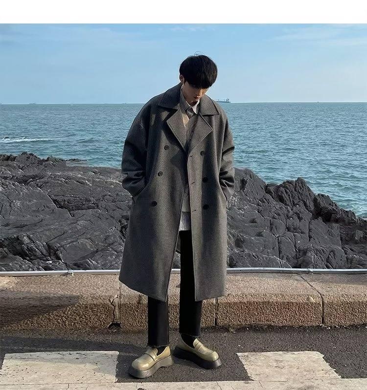 boy Boy Boy Cleanfit Dark Gray Wool For Men Winter High-End Feel Mid-Length Trench Coat Double-Breasted Woolen Jacket_voghion.com