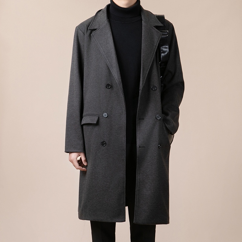 boy Boy Boy Thickened Overcoat Men's Winter Style Mid-Length Korean Version Double-Breasted Woolen Trench Coat_voghion.com