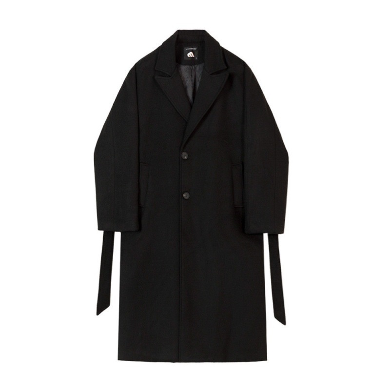 boy Boy Boy Winter Wool Korean Version Fashion Turn-Down Collar Thickened Woolen Jacket Men's Mid-Length Trench Coat_voghion.com