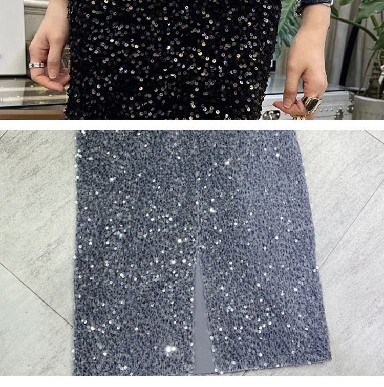 ChicShe Women's Fashion Station 25 New European Goods Trend Thickened Slit Velvet Sequin Mid-Length Bodycon Skirt For Women_voghion.com