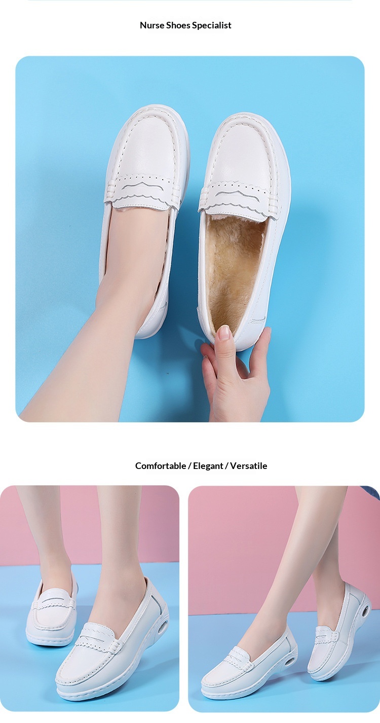 ShoeGlobe Damen-Sneaker „Nurse“ aus echtem Leder, gepolstert, weich, atmungsaktiv, rutschfest, mit Fleece-Futter und dicker Sohle – ideal für Herbst und Winter. Warm und bequem._voghion.com