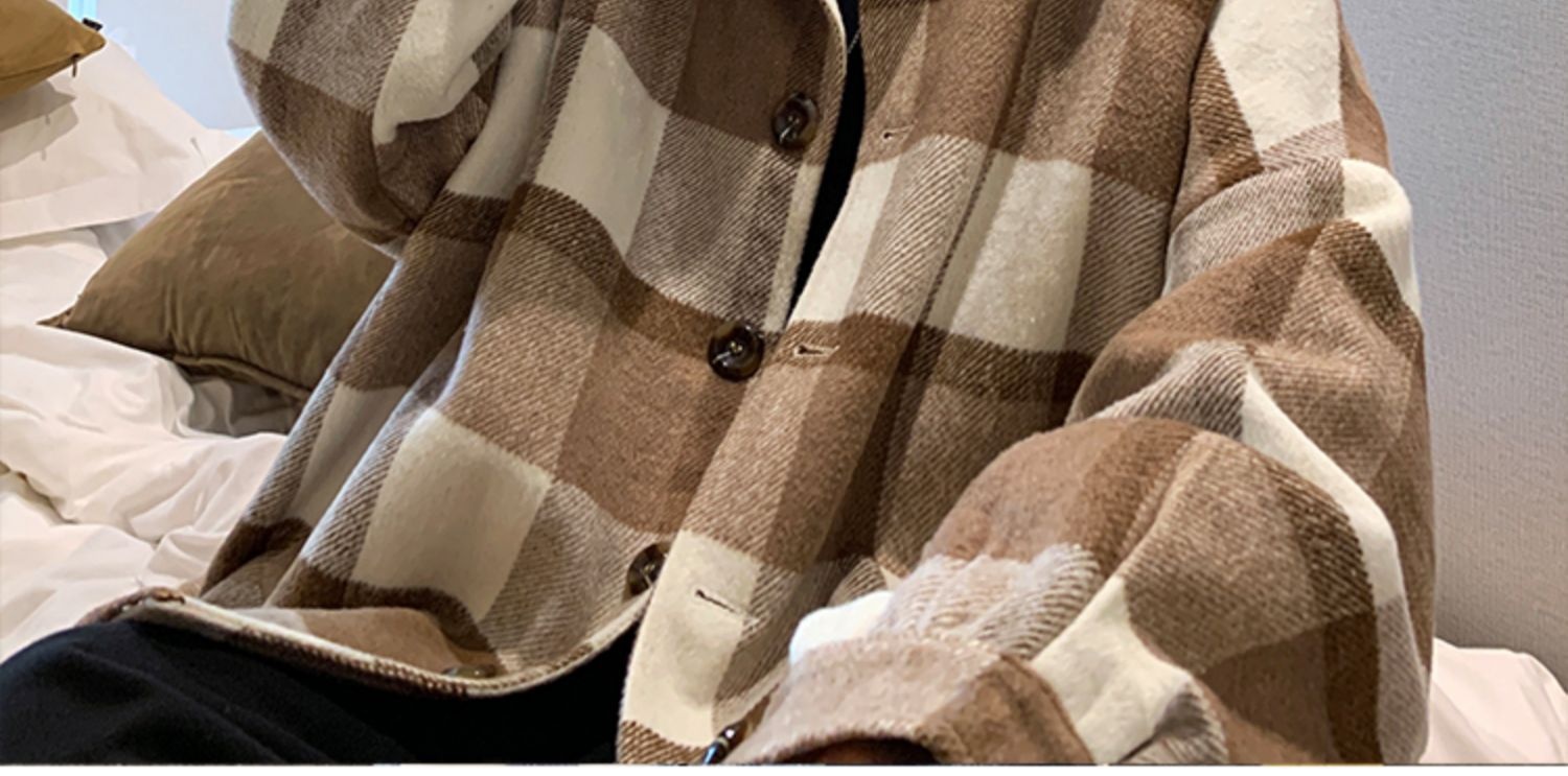 boy Boy Boy Plaid Wool Coat Men, Mid-Length, Autumn Trendy Trench Coat, Loose Fit, Winter Thickened Woolen Jacket For Men_voghion.com