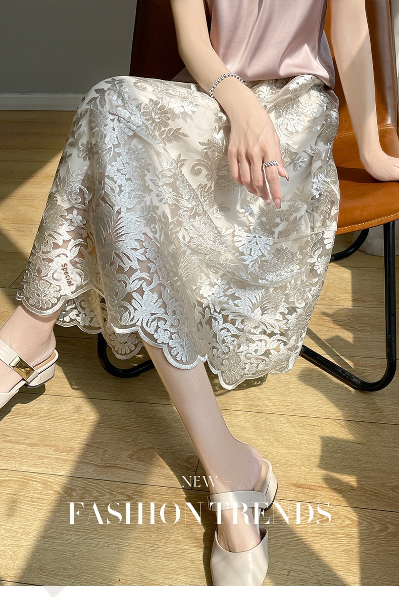 ChicShe Heavy Embroidery National Style A-Line For Women High Waist European Goods High-End French Elegant Covering Hips Lace_voghion.com