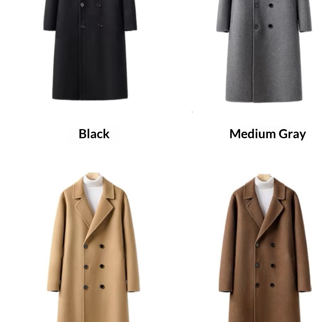 boy Boy Boy Autumn Winter Long Over-the-Knee Double-Sided Men Double-Breasted Korean Style Loose Woolen Trench Coat Black_voghion.com