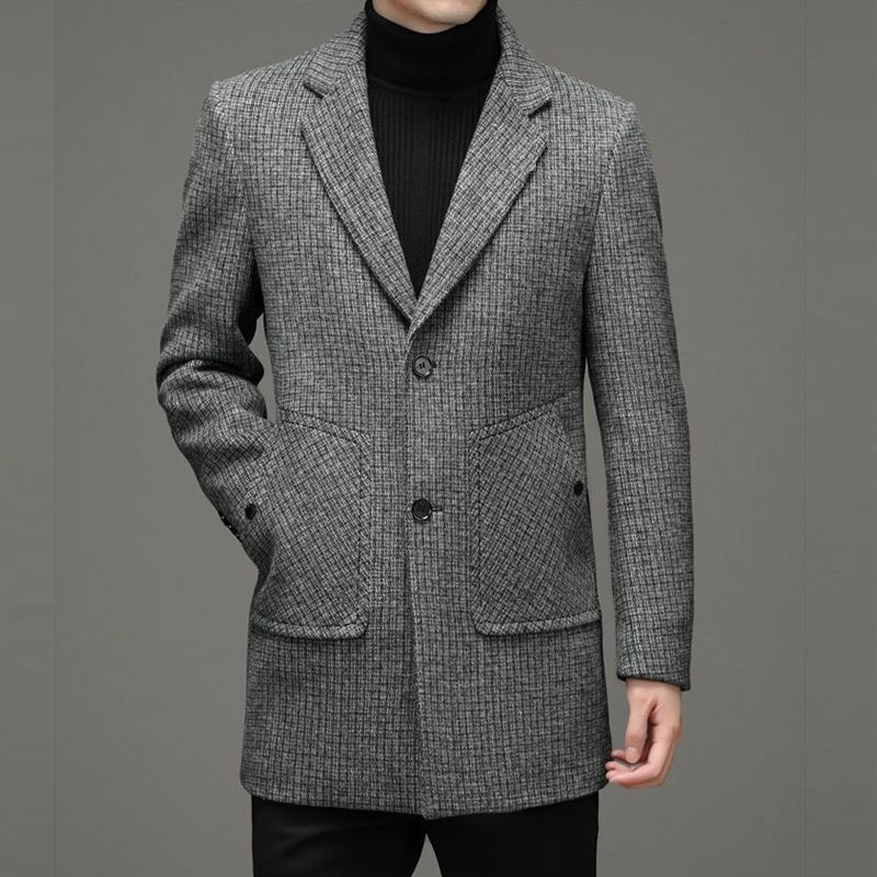 boy Boy Boy Autumn Winter Thickened Wool For Men, Dad's Warm Suit Collar Jacket, Fashionable Trendy Mid-Length Trench Coat_voghion.com