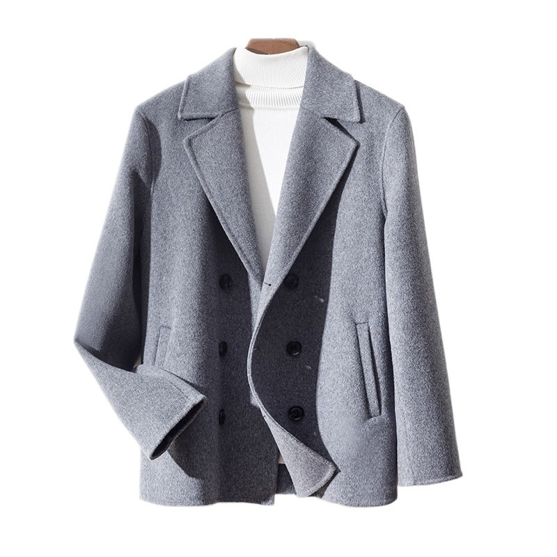 boy Boy Boy Autumn Winter New Men's Double-Breasted Short Double-Sided Wool Coat Business Casual Suit Collar Woolen Jacket_voghion.com