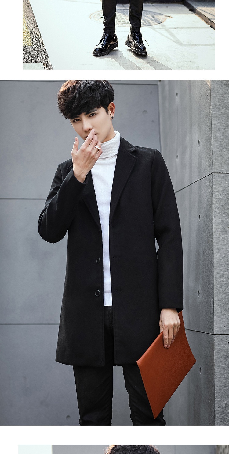 boy Boy Boy Autumn Winter New Wool Korean Style Slim Fit Mid-Length Trench Woolen Material Jacket Men's Coat_voghion.com
