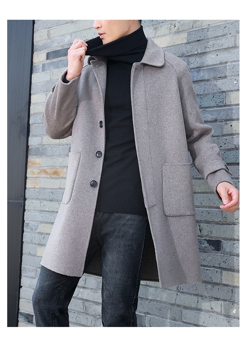 boy Boy Boy Autumn Winter New Pure Men's Loose Double-Sided Woolen Trench Coat Mid-Length Wool Korean Style Casual_voghion.com