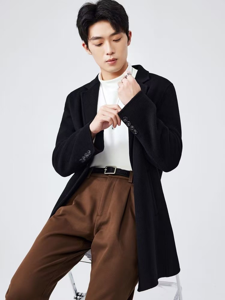 boy Boy Boy 100% Pure Double-Sided Wool Coat Men's Autumn Winter New Business Casual Mid-Length Jacket_voghion.com