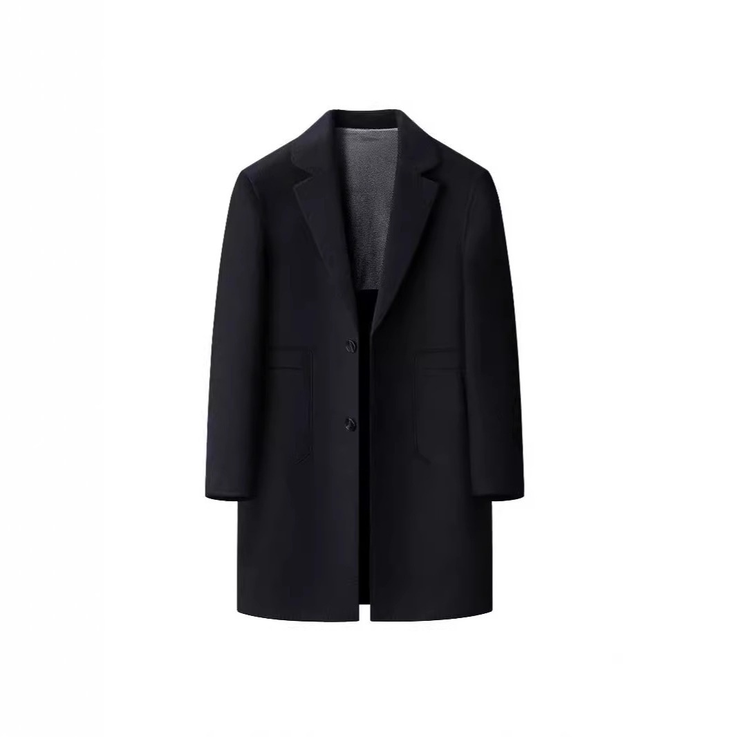 boy Boy Boy Autumn Winter Double-Sided Wool Mid-Length Solid Color Single-Breasted Jacket Trench Coat Men's Woolen Clothing_voghion.com
