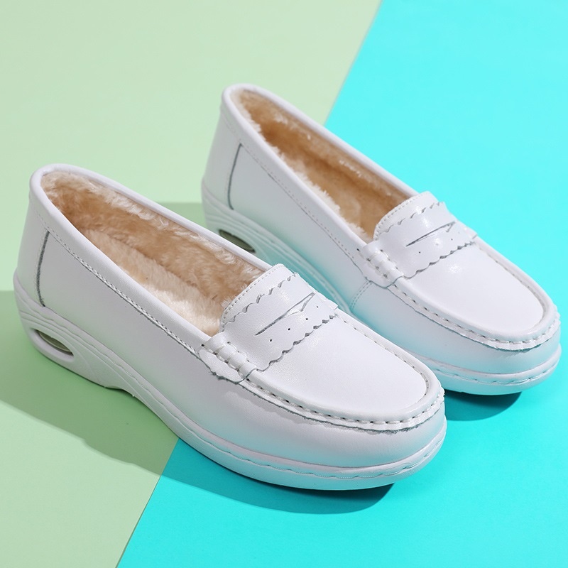 ShoeGlobe Damen-Sneaker „Nurse“ aus echtem Leder, gepolstert, weich, atmungsaktiv, rutschfest, mit Fleece-Futter und dicker Sohle – ideal für Herbst und Winter. Warm und bequem._voghion.com