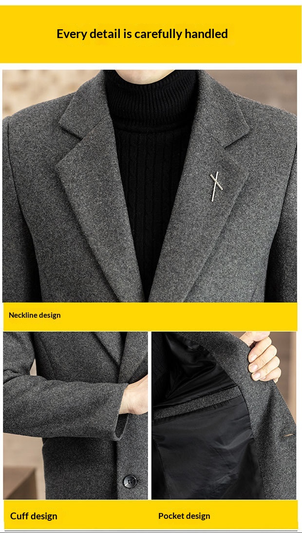 Manteau mi-long en laine style automne élégant hiver tendance coréen coupe slim pour homme_voghion.com