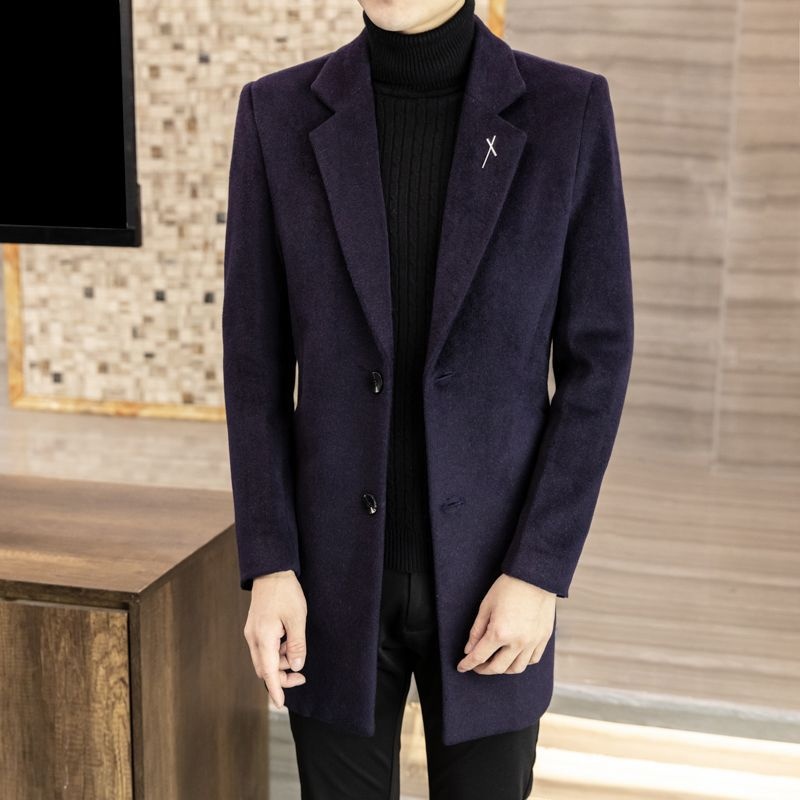 Manteau mi-long en laine style automne élégant hiver tendance coréen coupe slim pour homme_voghion.com