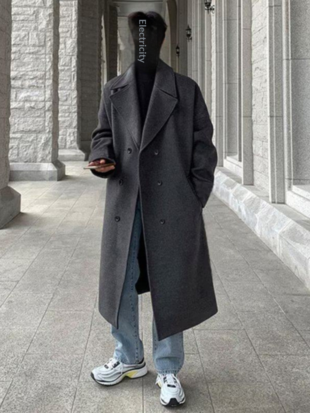 boy Boy Boy Cleanfit Dark Gray Wool For Men Winter High-End Feel Mid-Length Trench Coat Double-Breasted Woolen Jacket_voghion.com