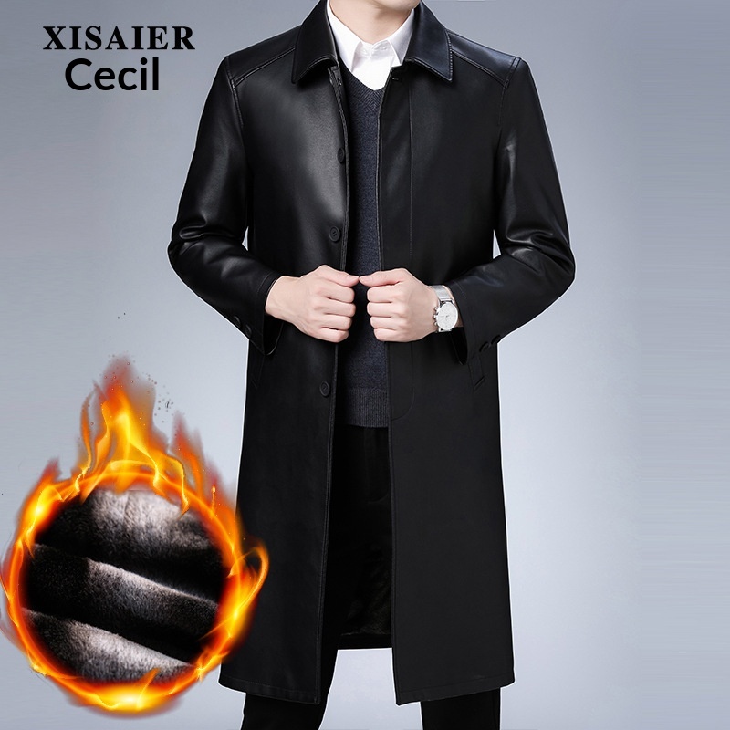 boy Boy Boy 2022 Winter New Men's PU Trench Casual Extended Over-the-Knee Jacket Middle-Aged Turn-Down Collar Leather Coat Wholesale_voghion.com