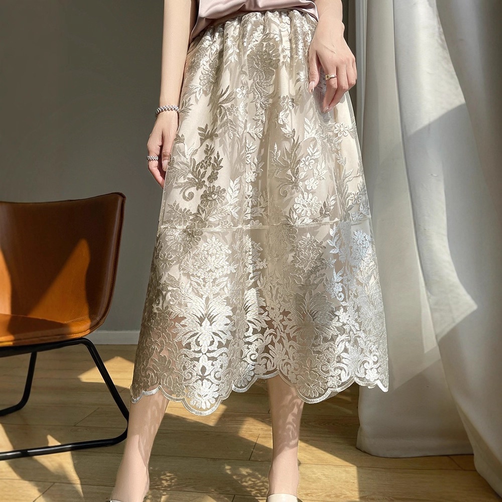 ChicShe Heavy Embroidery National Style A-Line For Women High Waist European Goods High-End French Elegant Covering Hips Lace_voghion.com