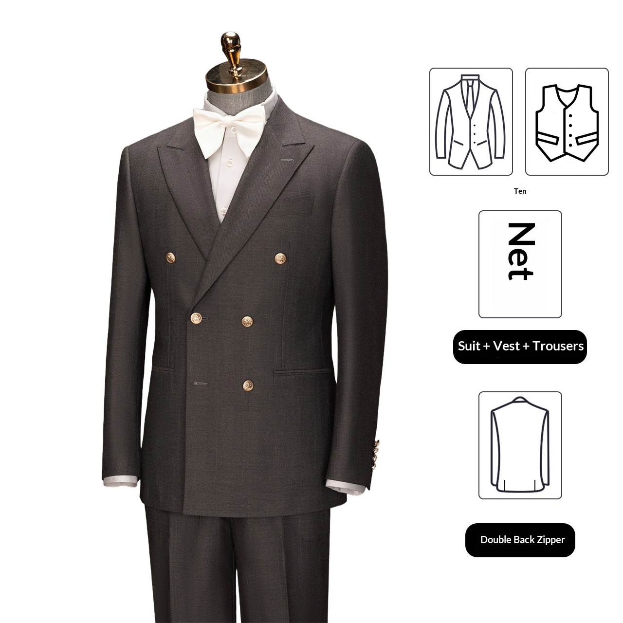 BOY BOY Double-Breasted Men's Performance Host Groom Wedding Tailored Suit Vest Three-Piece Set_voghion.com