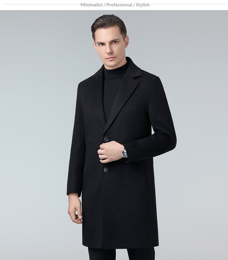 boy Boy Boy Autumn Winter Double-Sided Wool Mid-Length Solid Color Single-Breasted Jacket Trench Coat Men's Woolen Clothing_voghion.com