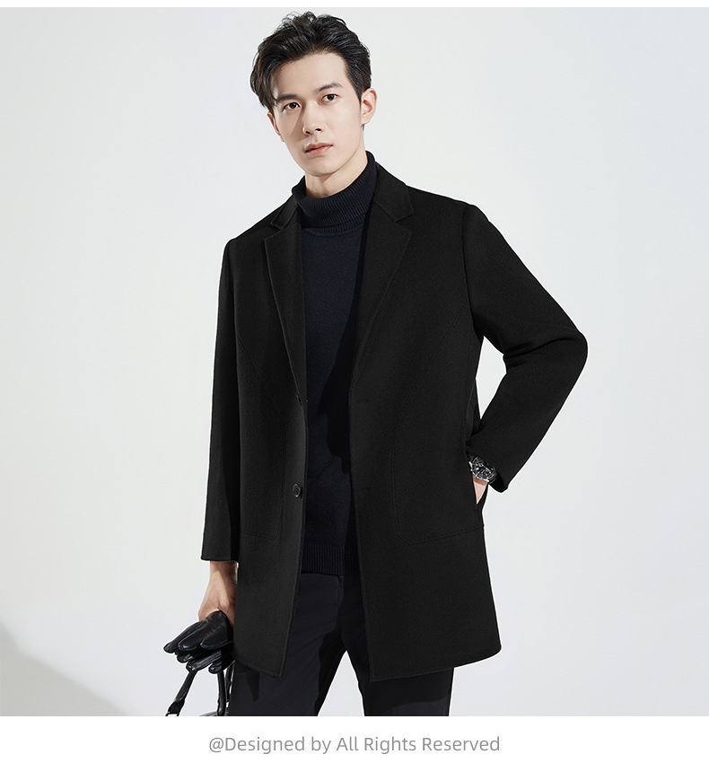 Manteau en laine double face 100 % pure pour homme, style business décontracté, manches longues, coupe mi-longue._voghion.com