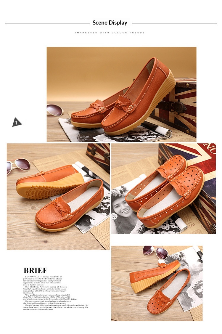 ShoeGlobe Cross-Border Spring Autumn New Cowhide Middle-Aged And Elderly Mom Women's Single Loafers Soft Sole Wedge Nurse Shoes_voghion.com