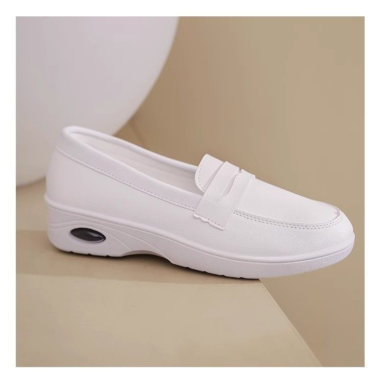 ShoeGlobe Air Cushion Krankenschwesterschuhe für Damen, Weiß, Flach, Weiche Höhenverstärkung, Bequem, Geruchsabweisend, Rutschfest, Dicke Sohle_voghion.com