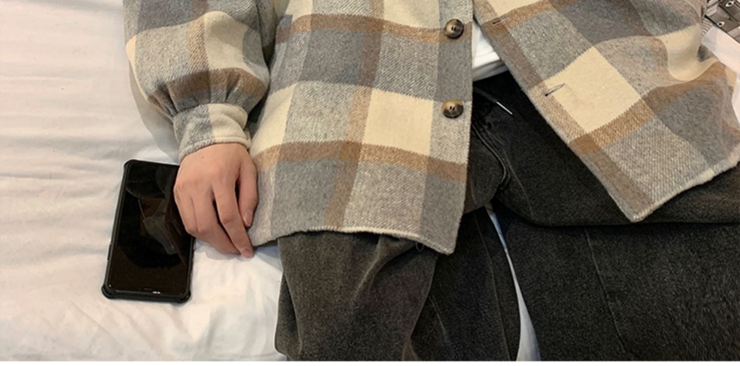 boy Boy Boy Plaid Wool Coat Men, Mid-Length, Autumn Trendy Trench Coat, Loose Fit, Winter Thickened Woolen Jacket For Men_voghion.com