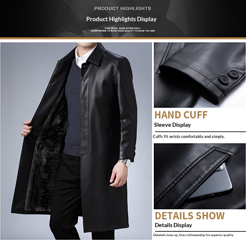 boy Boy Boy 2022 Winter New Men's PU Trench Casual Extended Over-the-Knee Jacket Middle-Aged Turn-Down Collar Leather Coat Wholesale_voghion.com