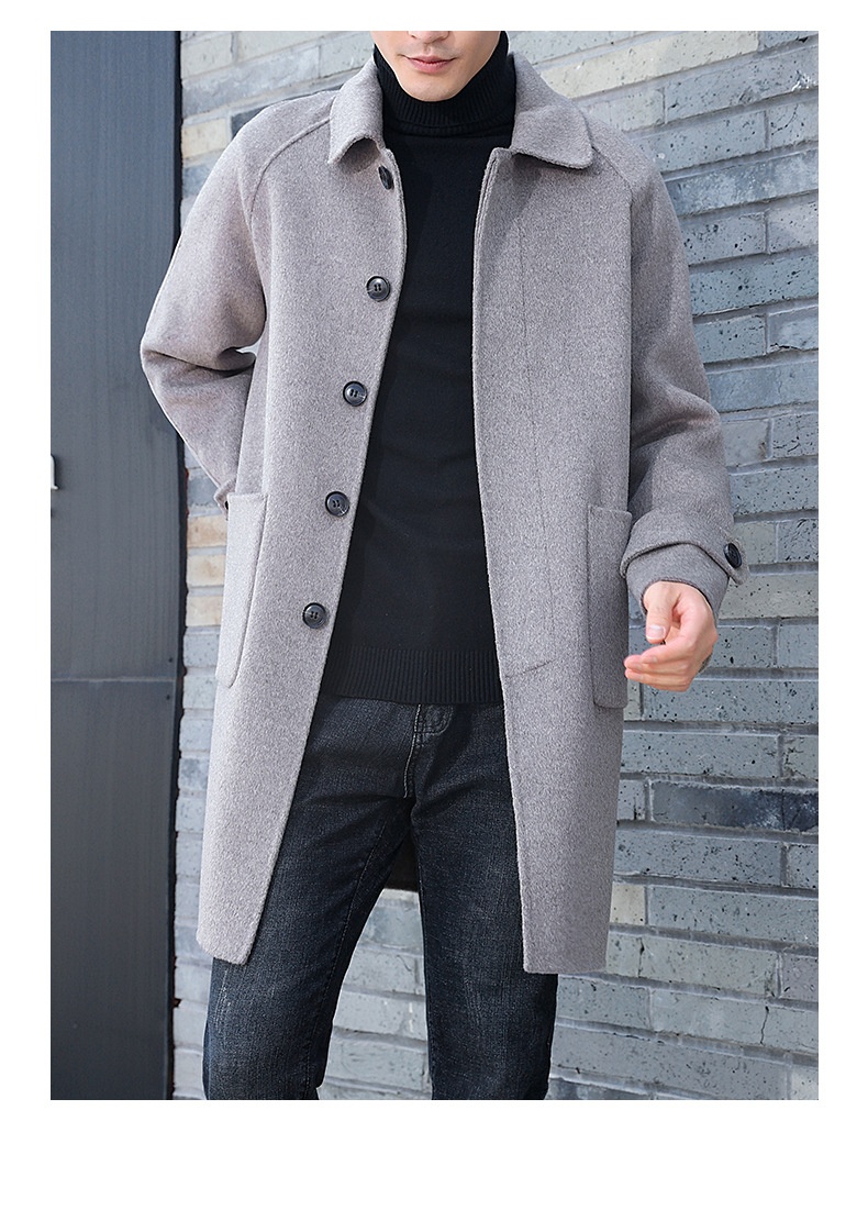 boy Boy Boy Autumn Winter New Pure Men's Loose Double-Sided Woolen Trench Coat Mid-Length Wool Korean Style Casual_voghion.com