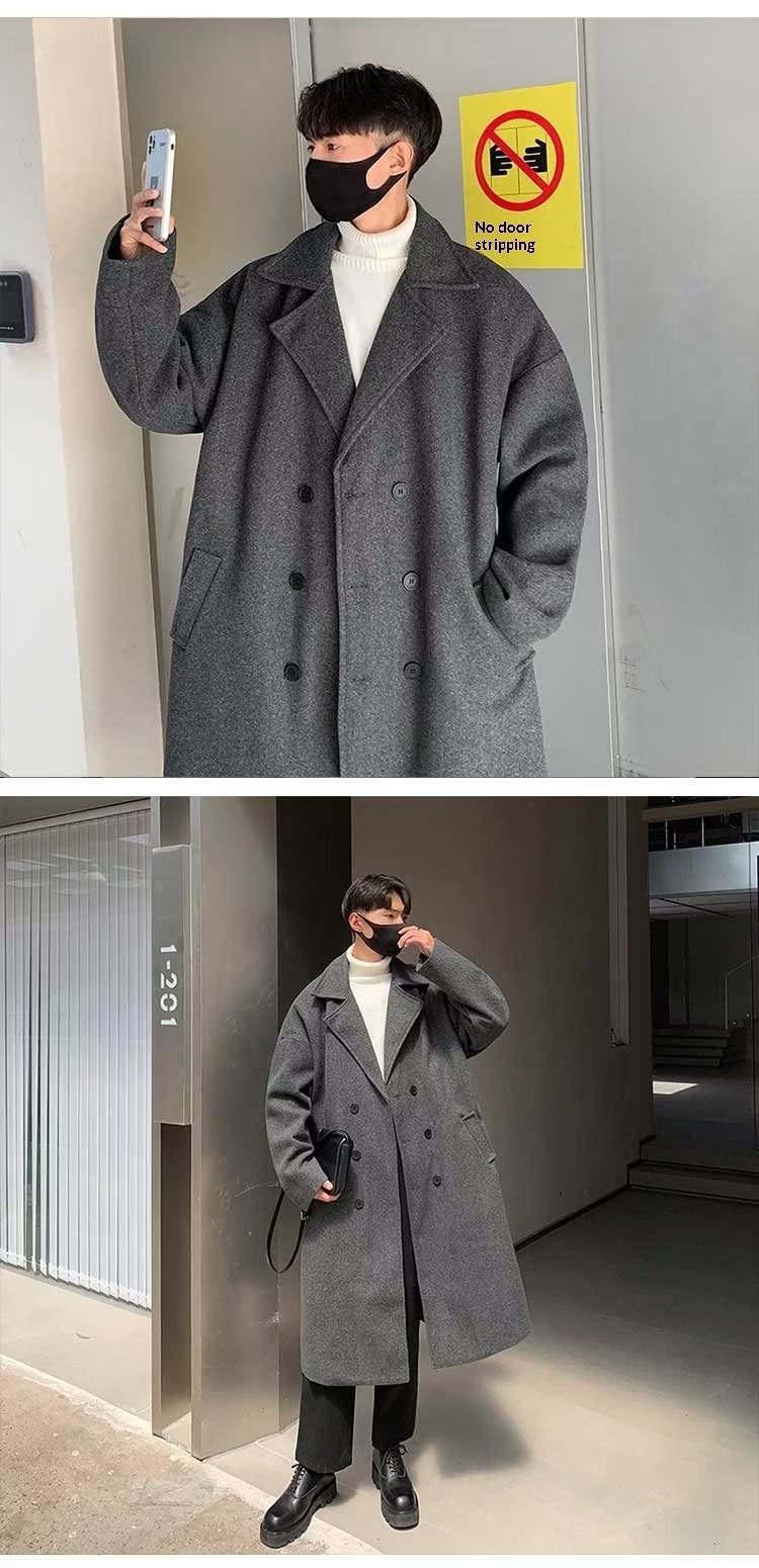 boy Boy Boy Double-Breasted Wool Coat For Men, Mid-Length Over-the-Knee Woolen Trench Coat, Autumn And Winter Korean Style, High-End_voghion.com