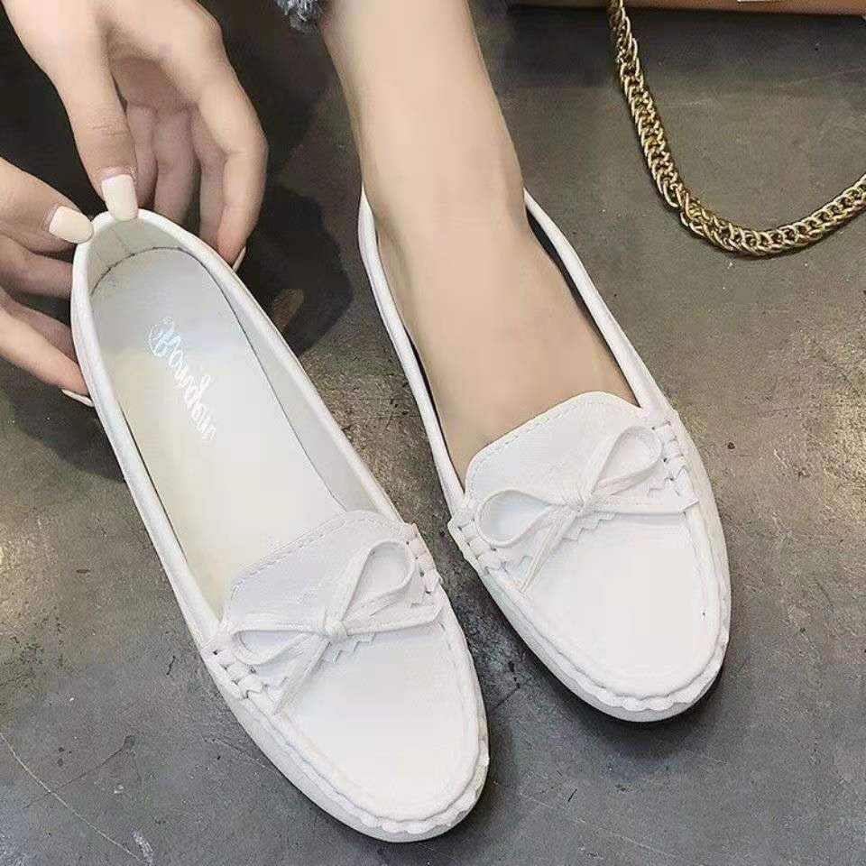 ShoeGlobe 2023 Neue Damen-Loafer, vielseitig, mit weicher Sohle, Umstandsschuhe, flach, koreanischer Stil, lässig, Herbst, einzeln, weiß, Krankenschwesterschuhe_voghion.com