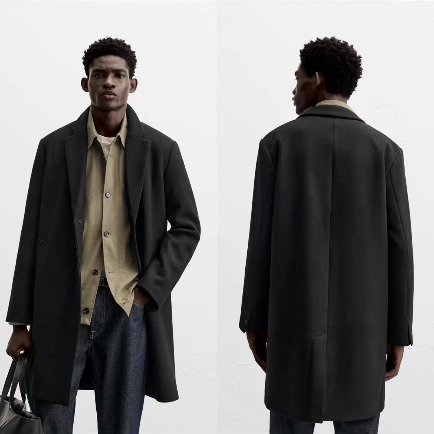 boy Boy Boy Autumn And Winter New Men's Mid-Length Wool Blend Shrinkable Turn-Down Collar Long Sleeve Coat Jacket_voghion.com