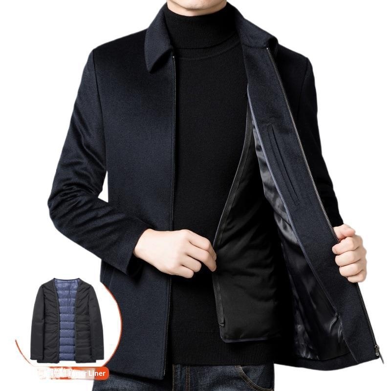 boy Boy Boy Authentic Pure Wool Coat Men, Autumn And Winter Warm Goose Down For Middle-aged Dads, Non-iron Men's Woolen Jacket_voghion.com