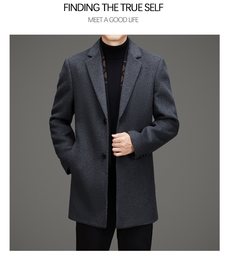 Herren-Herbst-Winter-Anzug, hochwertiger, fleecegefütterter Wollmantel, mittellange Jacke_voghion.com