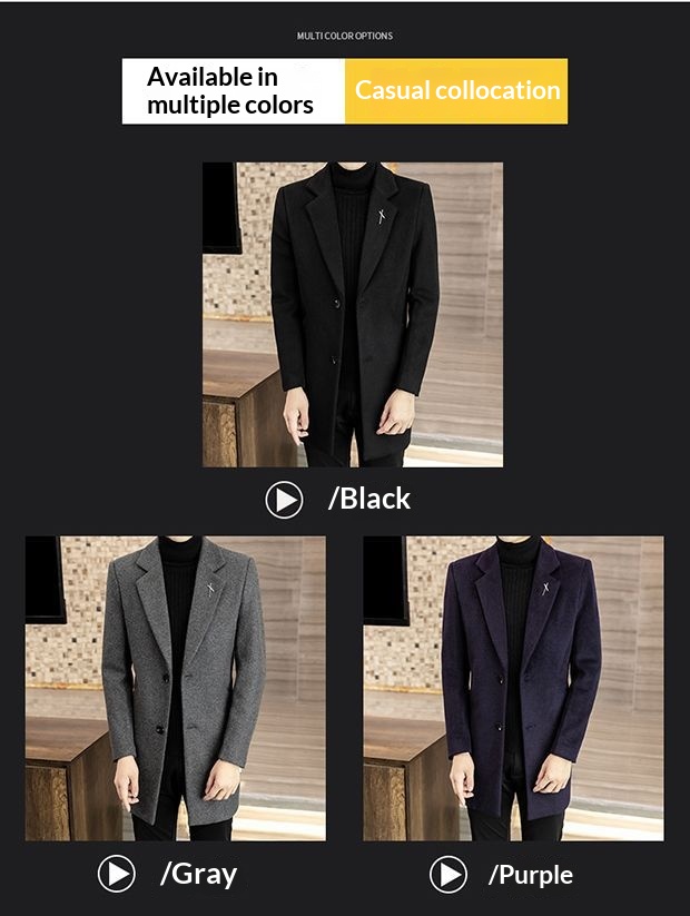 Manteau mi-long en laine style automne élégant hiver tendance coréen coupe slim pour homme_voghion.com