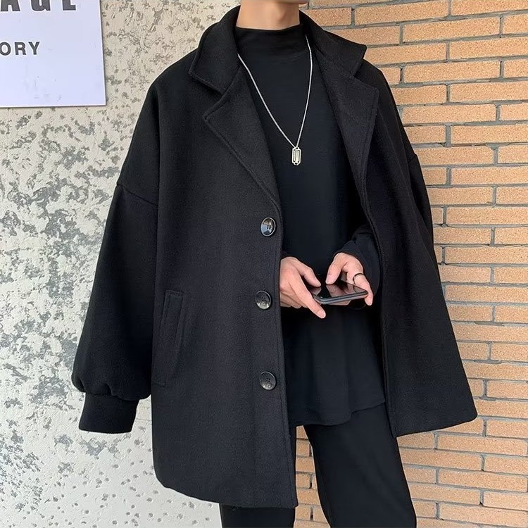 boy Boy Boy Men's Winter Jacket Padded Thickened Short Woolen Trench Coat British Style Korean Version Student Trend Loose Fit_voghion.com
