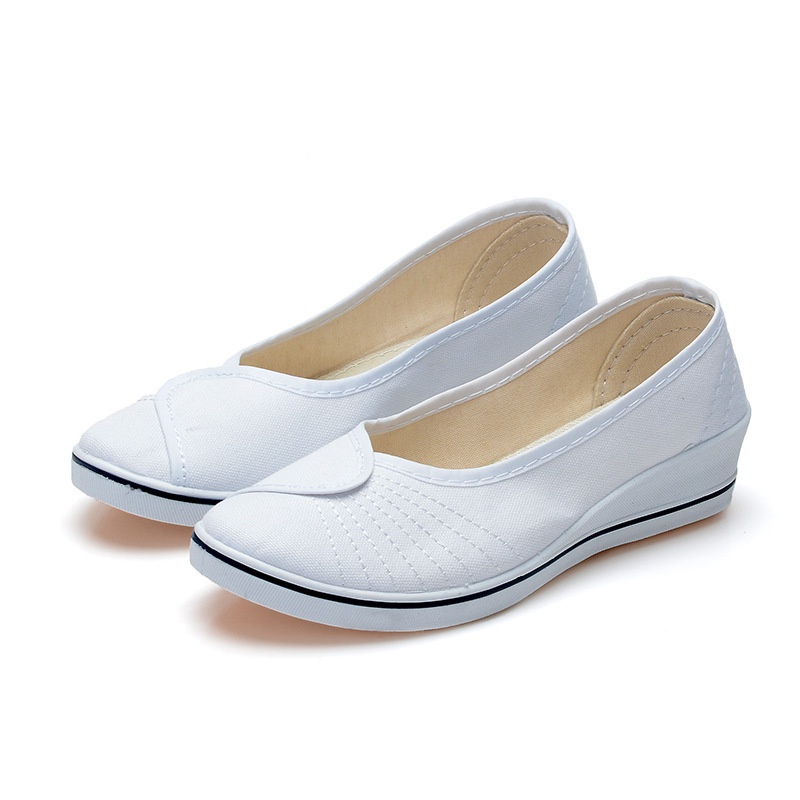 ShoeGlobe Low-Cut White Nurse Flat Wedge Soft Sole Canvas For Women Hotel Hospital Beauty Salon Work Shoes Wholesale_voghion.com