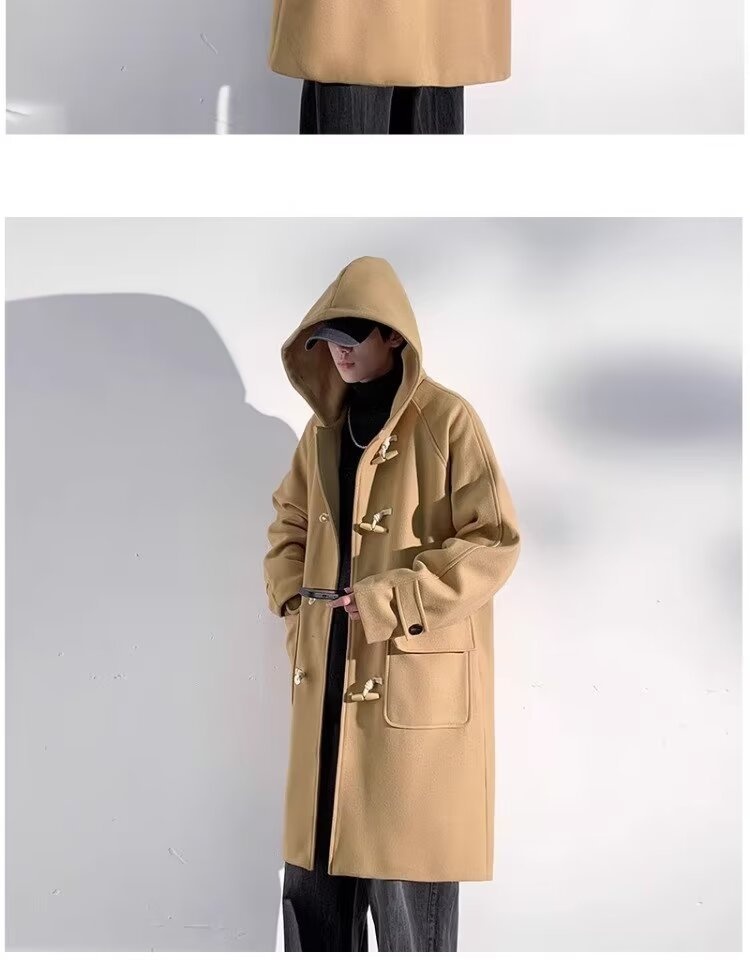 boy Boy Boy 2025 Winter Men's Horn Button Thickened Lamb Wool Mid-Length Hooded Trench Plus Size Casual Woolen Coat Jacket_voghion.com