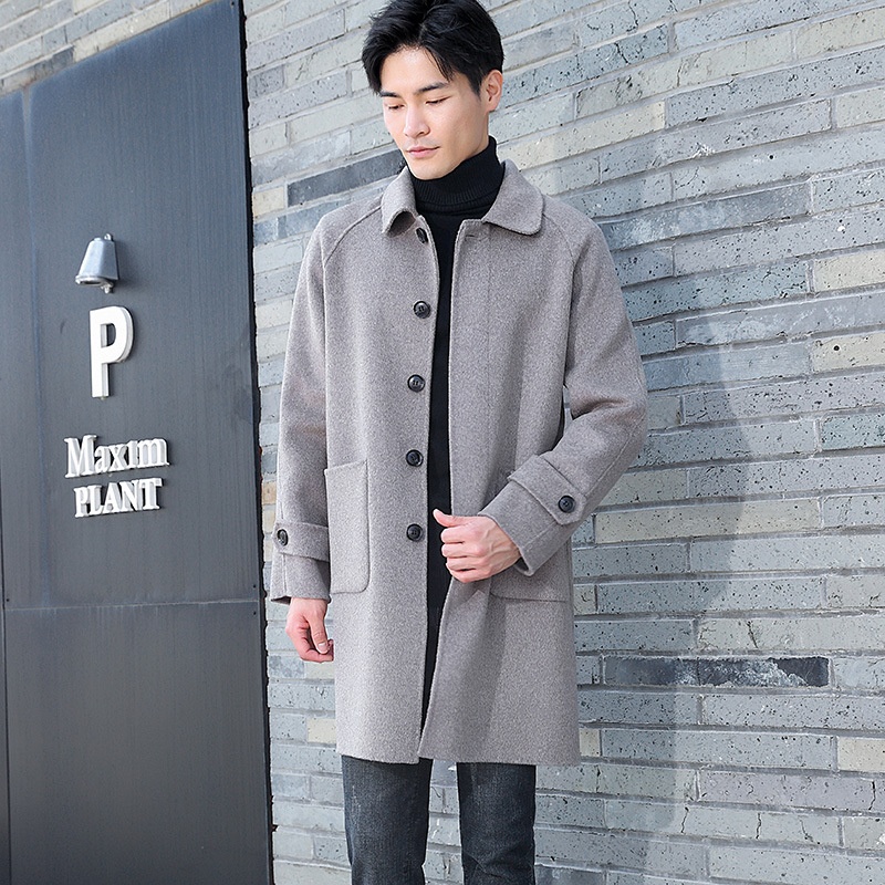 boy Boy Boy Autumn Winter New Pure Men's Loose Double-Sided Woolen Trench Coat Mid-Length Wool Korean Style Casual_voghion.com