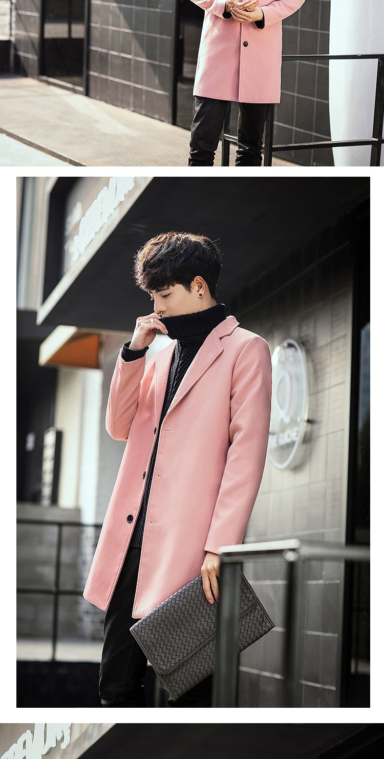 boy Boy Boy Autumn Winter New Wool Korean Style Slim Fit Mid-Length Trench Woolen Material Jacket Men's Coat_voghion.com