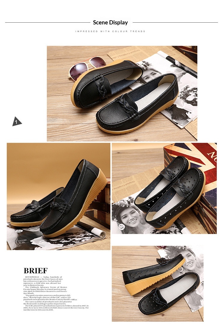 ShoeGlobe Cross-Border Spring Autumn New Cowhide Middle-Aged And Elderly Mom Women's Single Loafers Soft Sole Wedge Nurse Shoes_voghion.com