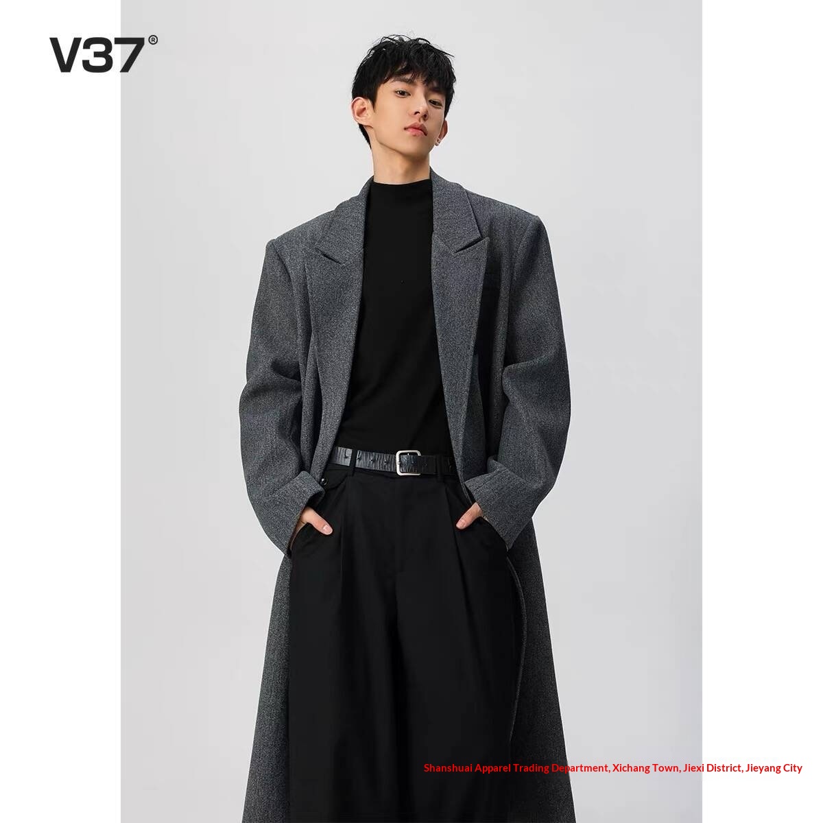 boy Boy Boy 2025 Autumn Winter New Men's Double-Breasted Mid-Length Trench With Shoulder Pads Over-the-Knee Woolen Coat_voghion.com