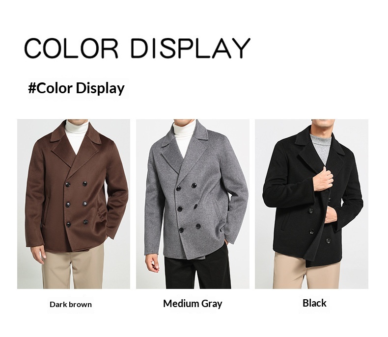 boy Boy Boy 100% Wool Autumn Winter New Double-Sided Short Men's Coat Double-Breasted Suit Simple Business Jacket_voghion.com