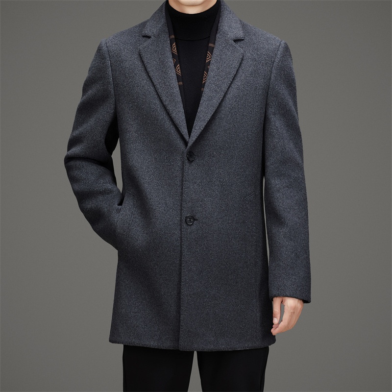 Herren-Herbst-Winter-Anzug, hochwertiger, fleecegefütterter Wollmantel, mittellange Jacke_voghion.com