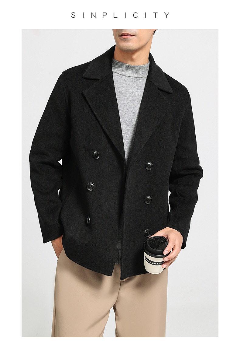 boy Boy Boy Autumn Winter New Men's Double-Breasted Short Double-Sided Wool Coat Business Casual Suit Collar Woolen Jacket_voghion.com