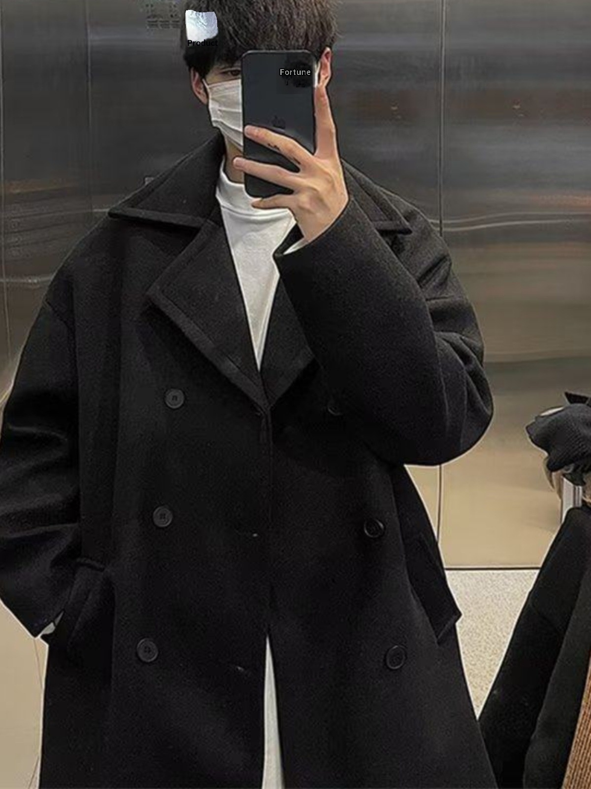 boy Boy Boy Cleanfit Dark Gray Wool For Men Winter High-End Feel Mid-Length Trench Coat Double-Breasted Woolen Jacket_voghion.com