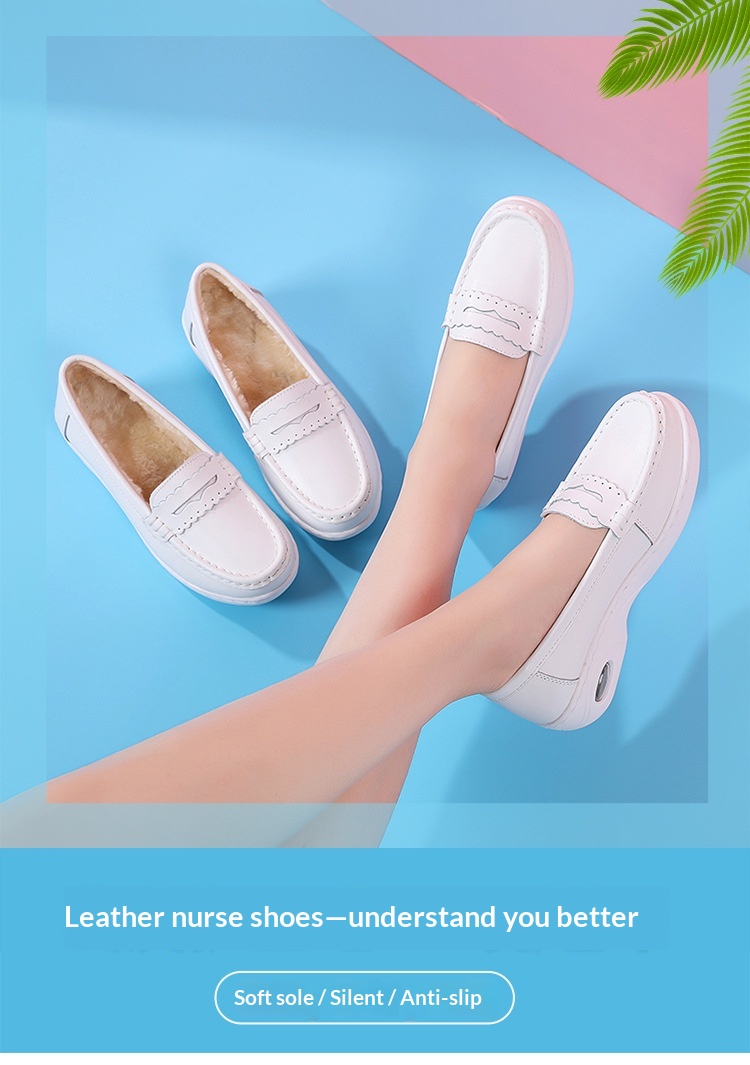 ShoeGlobe Damen-Sneaker „Nurse“ aus echtem Leder, gepolstert, weich, atmungsaktiv, rutschfest, mit Fleece-Futter und dicker Sohle – ideal für Herbst und Winter. Warm und bequem._voghion.com